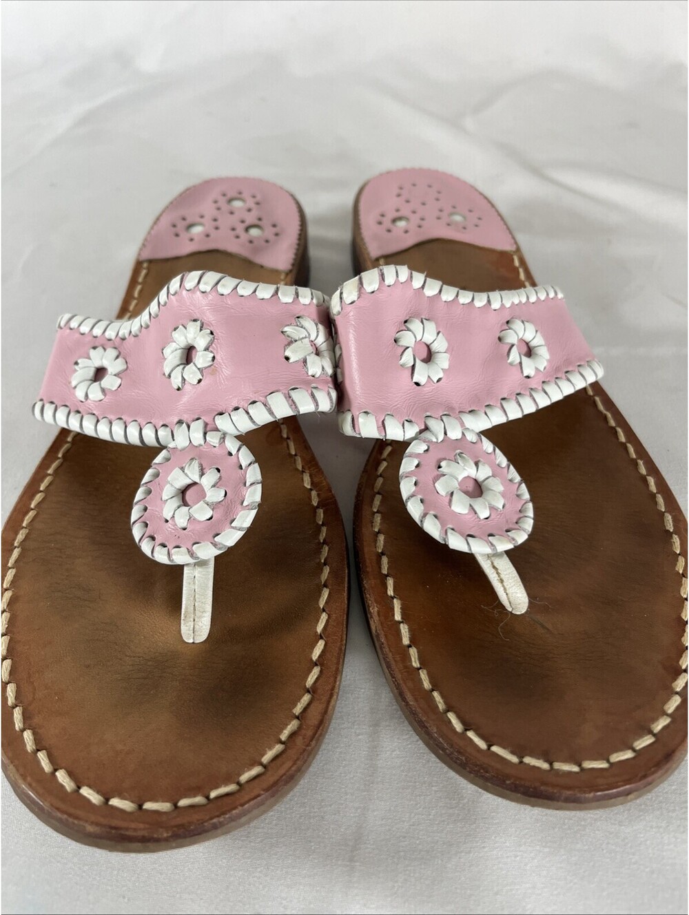 Jack Rogers Pink and White Leather Navajo Sandals Women's Size 10